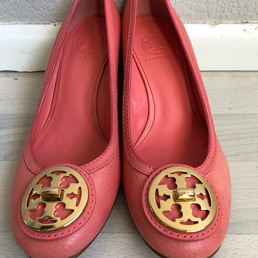 Tory Burch pink wedges for a business formal